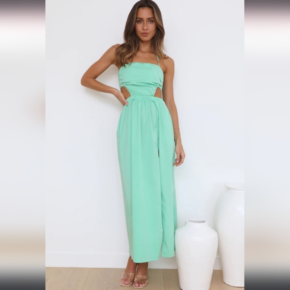 Hello Molly Girls On Vacay Halter Tie-Back Dress In Green Women's 10 NWT - Picture 3 of 12